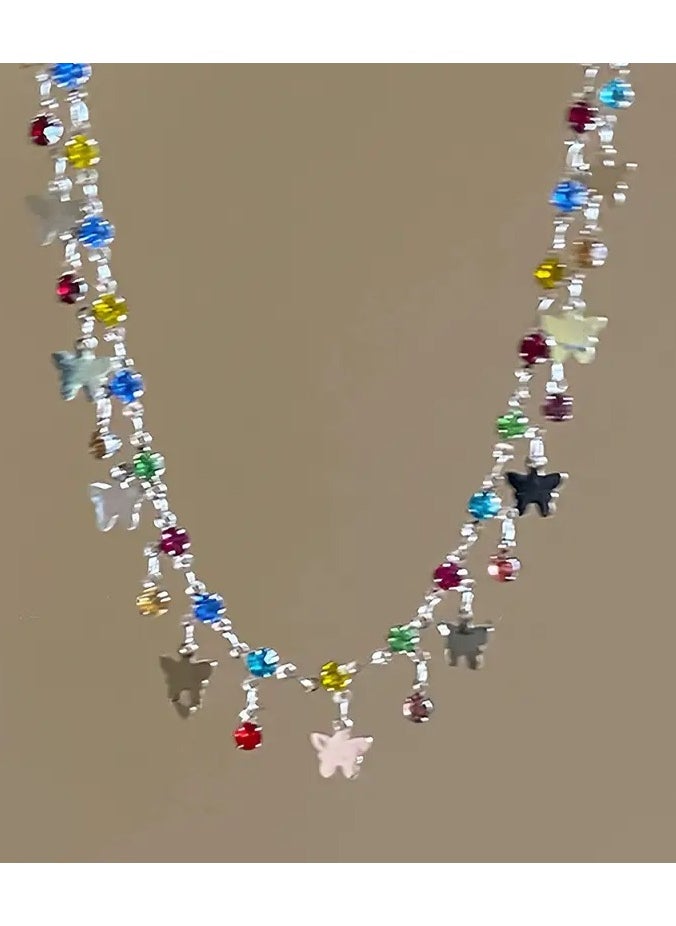 Home Clearance Sale Fashionable Colorful Butterfly Ladies' Zirconia Necklace  - Image 4