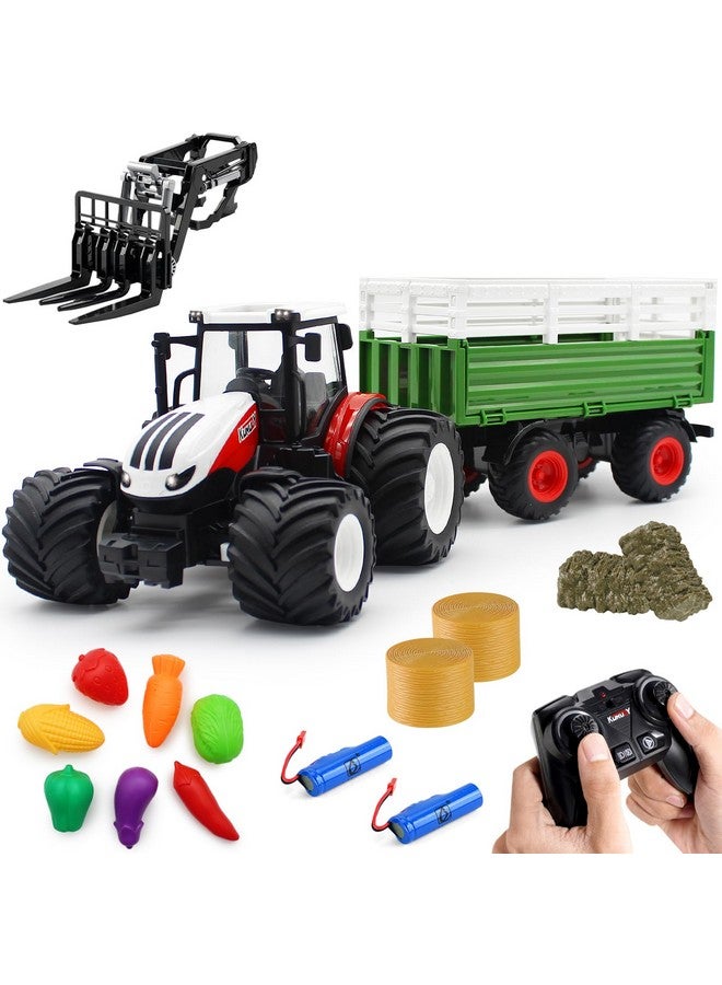 fisca Remote Control Tractor Toy RC Farm Tractor Set with Trailer Front Forklift, 1/24 Scale 2.4Ghz Electronic Tractor Farm Truck Vehicle Toy with Light for Kids Age 6, 7, 8, 9 and Up Years Old - Image 1
