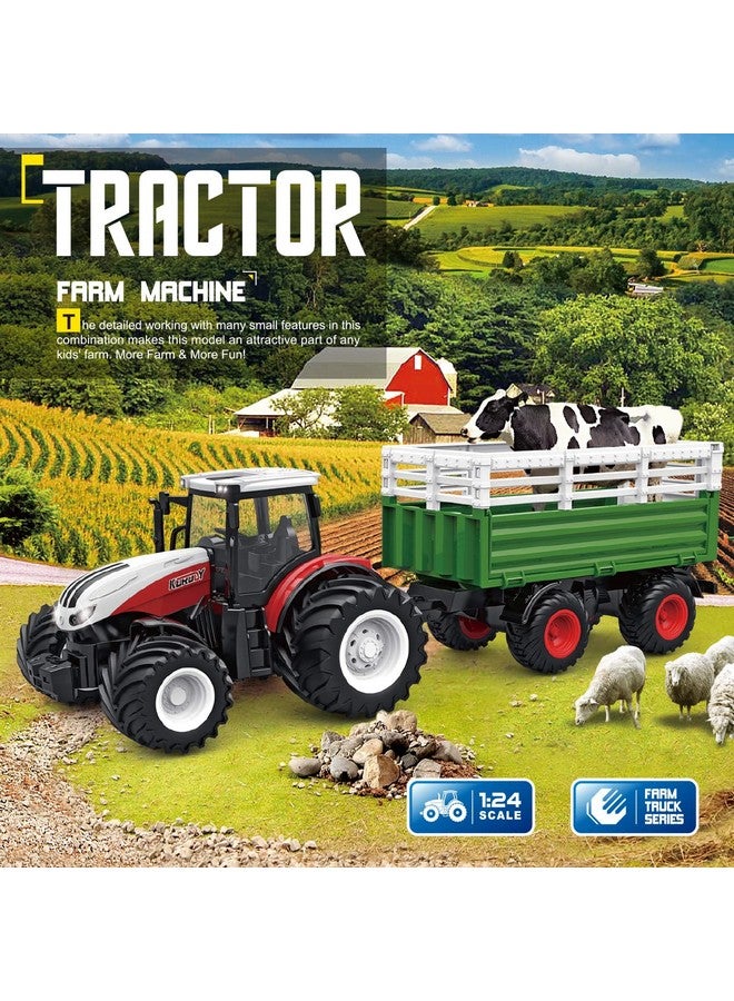 fisca Remote Control Tractor Toy RC Farm Tractor Set with Trailer Front Forklift, 1/24 Scale 2.4Ghz Electronic Tractor Farm Truck Vehicle Toy with Light for Kids Age 6, 7, 8, 9 and Up Years Old - Image 2