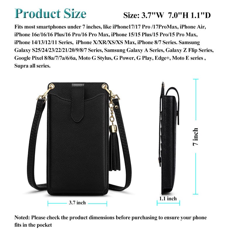 Peacocktion Black Small Leather Purses for Women, Travel Crossbody Bags for Women with Card Slot, Wallet Card Holder - Image 4