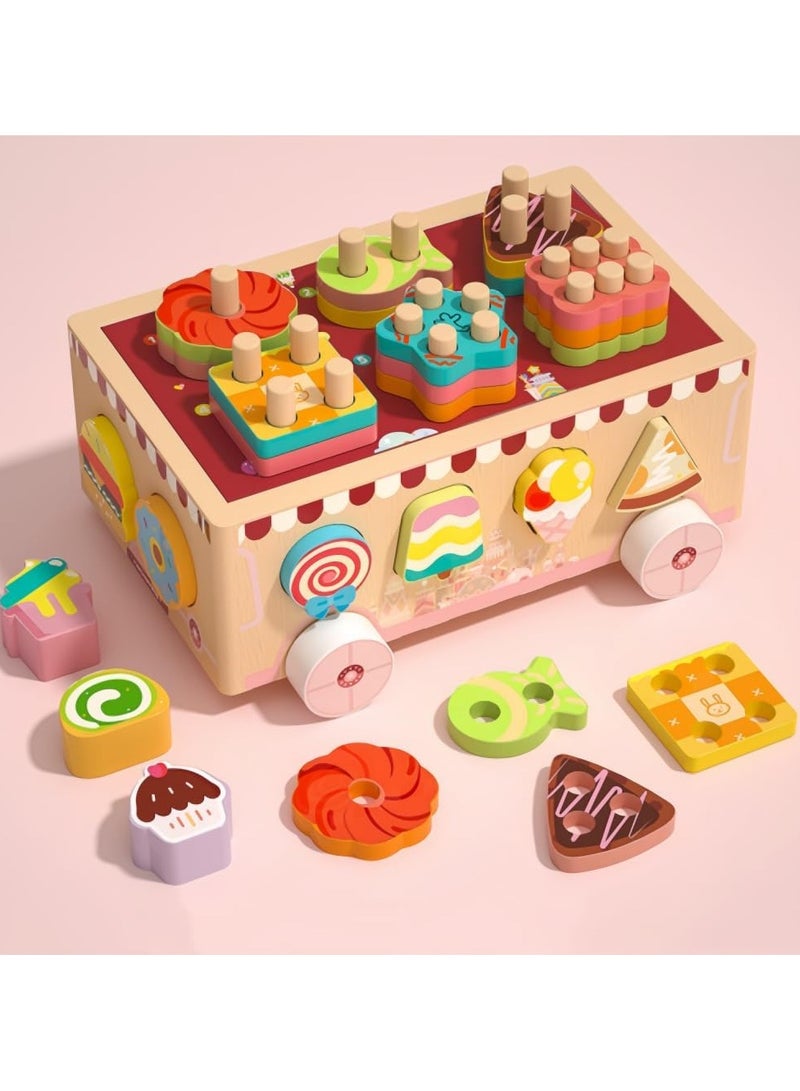 Montessori Wooden Ice Cream Dessert Cart, Shape Sorting Toys for Boys and Girls 3-6 Years Old,Early Childhood Education Fine Motor Skills Development,Children's Day Gift - Image 1