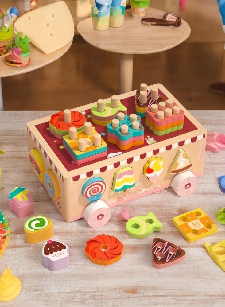Montessori Wooden Ice Cream Dessert Cart, Shape Sorting Toys for Boys and Girls 3-6 Years Old,Early Childhood Education Fine Motor Skills Development,Children's Day Gift - Image 2