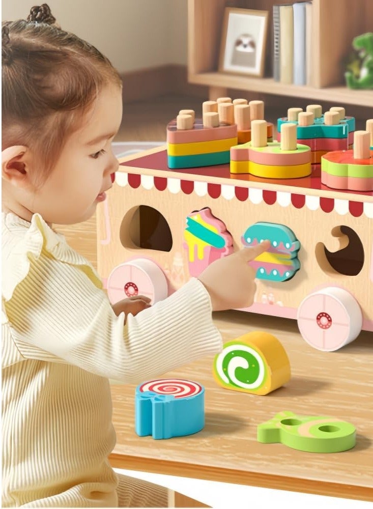 Montessori Wooden Ice Cream Dessert Cart, Shape Sorting Toys for Boys and Girls 3-6 Years Old,Early Childhood Education Fine Motor Skills Development,Children's Day Gift - Image 3