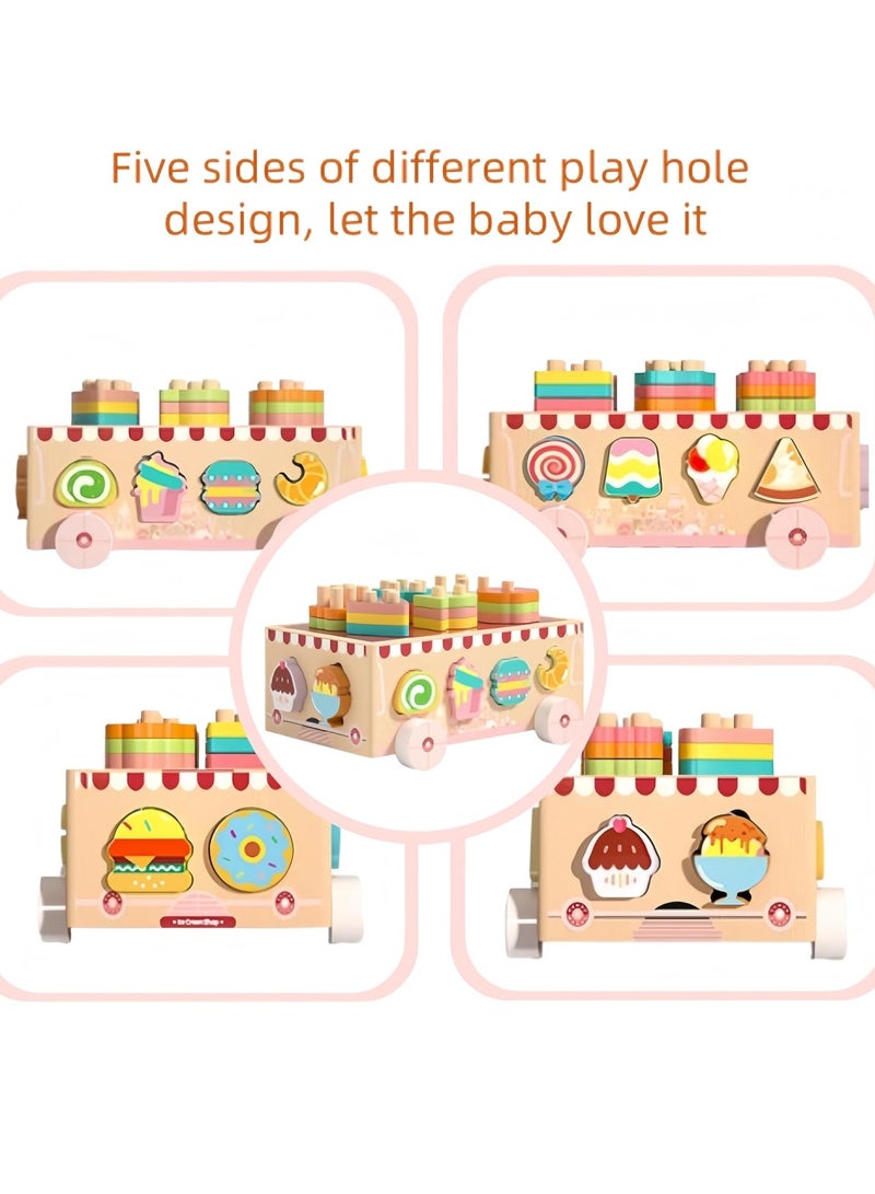 Montessori Wooden Ice Cream Dessert Cart, Shape Sorting Toys for Boys and Girls 3-6 Years Old,Early Childhood Education Fine Motor Skills Development,Children's Day Gift - Image 4