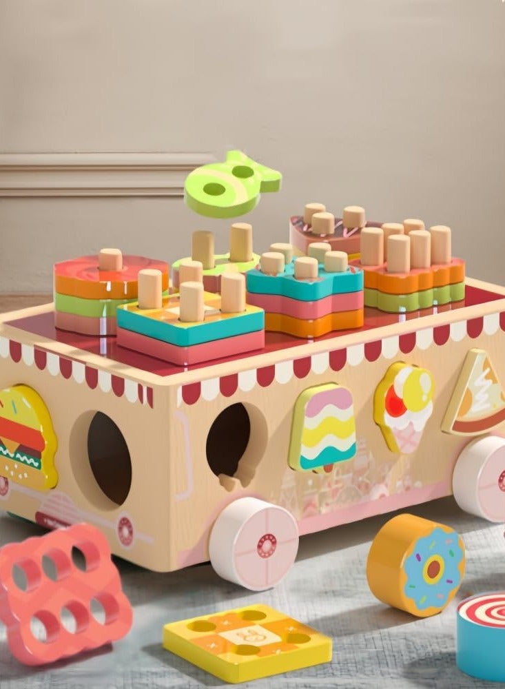 Montessori Wooden Ice Cream Dessert Cart, Shape Sorting Toys for Boys and Girls 3-6 Years Old,Early Childhood Education Fine Motor Skills Development,Children's Day Gift - Image 5