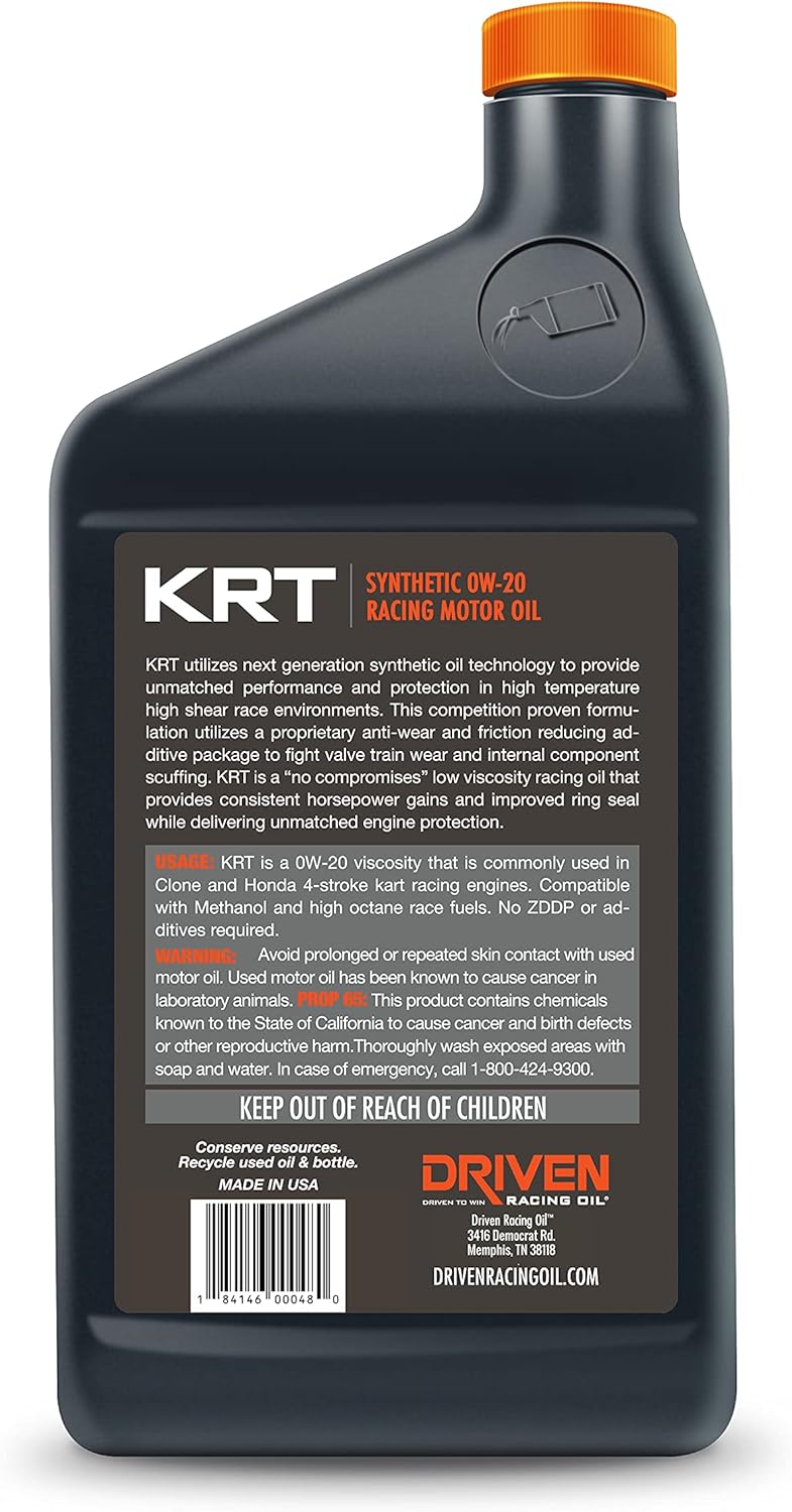 Driven Racing Oil KRT 0W-20 Synthetic Racing Motor Oil - 1 Quart Bottle - Image 2