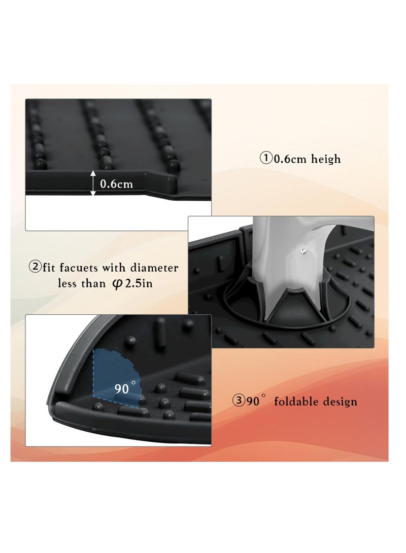 Excefore Silicone Faucet Mat, Sink Splash Guard, Bathroom Faucet Water Catcher Mat, Water Catcher Mat for Kitchen & Bathroom Countertop Protect, Keep Drying Kitchen Accessories (Black)  - Image 2