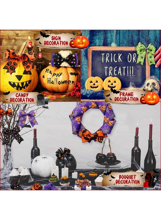 Chuangdi - 6 Rolls 30 Yards Halloween Wired Edge Ribbons Bat Spider Web Printed Ribbon Witch Legs Hat Skull Pumpkin Ribbons Halloween Decorative Wrapping Ribbon For Halloween Home Wreath Diy Craft Floral Bow - Image 1