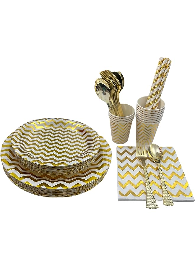 Raxoom PCS Disposable Party Dinnerware With Premium Gold Cutlery Set For Ramadan (24 Guests) - Image 1