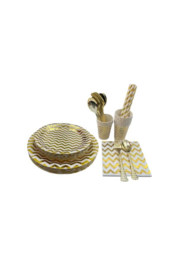 Raxoom PCS Disposable Party Dinnerware With Premium Gold Cutlery Set For Ramadan (24 Guests) - Image 2