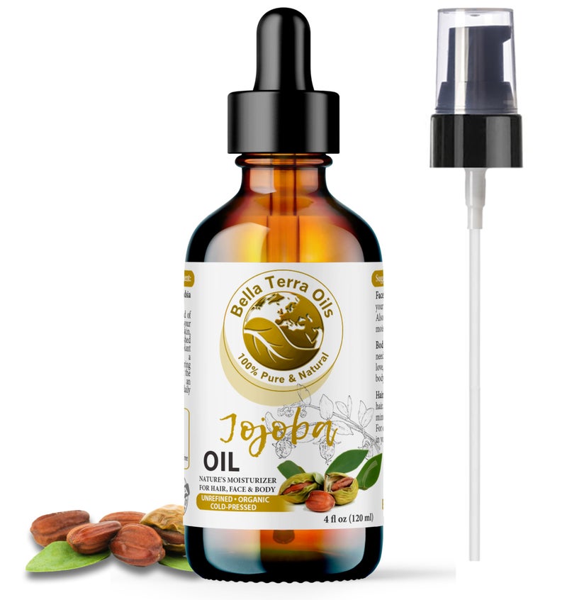 Bella Terra Oils - Organic Jojoba Oil 4oz - Cold-Pressed Excellence, Non-Comedogenic, Bathed in Vitamin C & E, For Those Seeking the Best Oils for Skin - Image 1