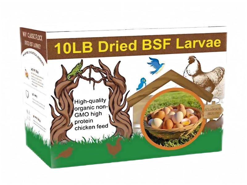 Classic Flock 10lb Dried Black Soldier Fly Larvae Chicken Feed,100% Natural Non-GMO BSF Larvae,More Calcium Than Mealworms,High Protein Chickens Treats, Food for Wild Birds, Ducks, Laying Hens - Image 1