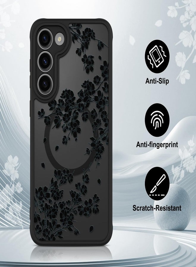 OOK Case Fit for Samsung Galaxy S23 Plus 6.7 Inch (Compatible with MagSafe) Black Floral Flowers Design Translucent Phone Cover Soft TPU + Hard PC Anti-Scratch Shockproof Magnetic Case for Women - Image 5