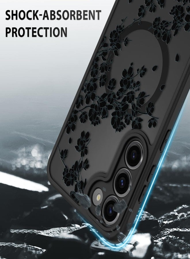 OOK Case Fit for Samsung Galaxy S23 Plus 6.7 Inch (Compatible with MagSafe) Black Floral Flowers Design Translucent Phone Cover Soft TPU + Hard PC Anti-Scratch Shockproof Magnetic Case for Women - Image 4