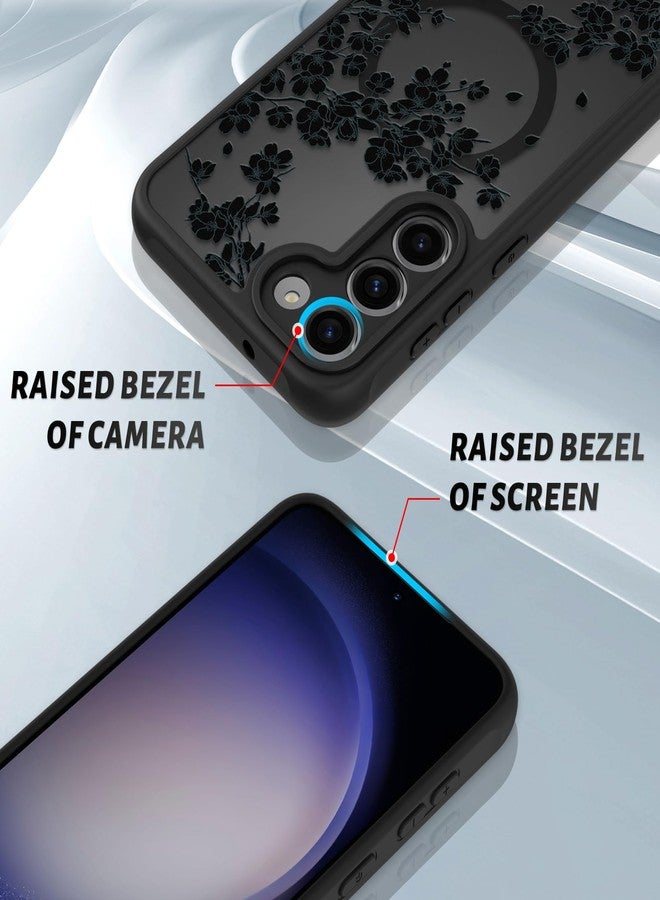 OOK Case Fit for Samsung Galaxy S23 Plus 6.7 Inch (Compatible with MagSafe) Black Floral Flowers Design Translucent Phone Cover Soft TPU + Hard PC Anti-Scratch Shockproof Magnetic Case for Women - Image 3