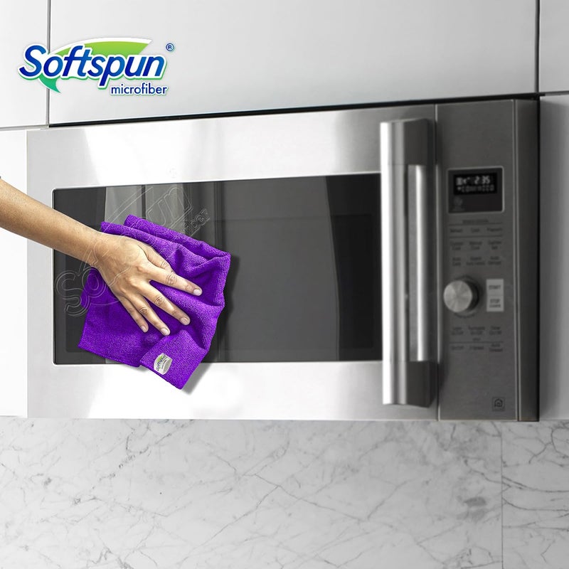 SOFTSPUN Microfiber Cleaning Cloths 4pcs 40x40cms 340GSM MultiColour Highly Absorbent Lint and Streak Free Multi Purpose Wash Cloth for Kitchen Window Stainless Steel Silverware - Image 2