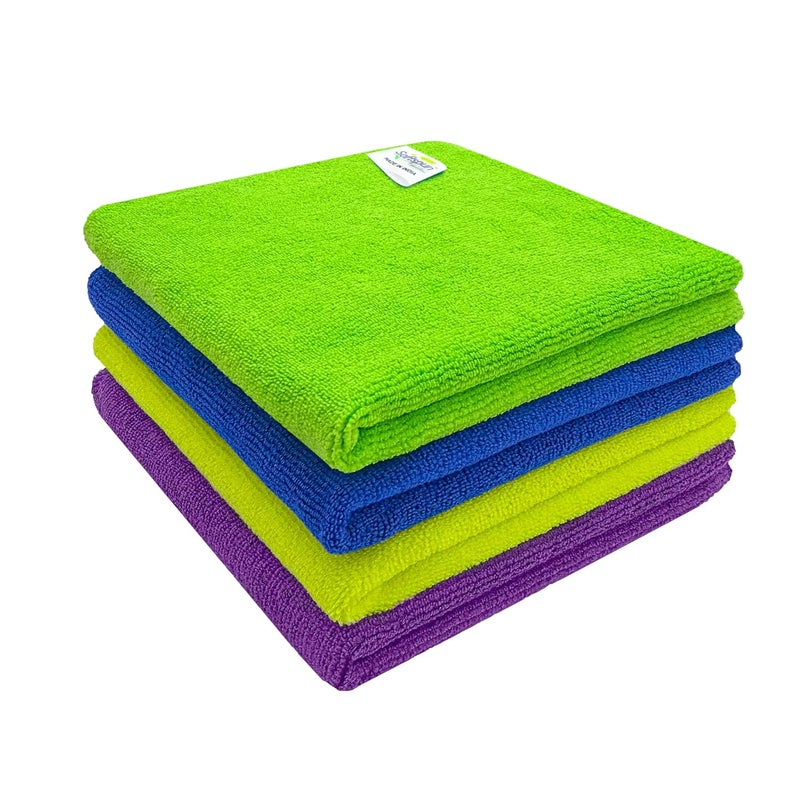 SOFTSPUN Microfiber Cleaning Cloths 4pcs 40x40cms 340GSM MultiColour Highly Absorbent Lint and Streak Free Multi Purpose Wash Cloth for Kitchen Window Stainless Steel Silverware - Image 1