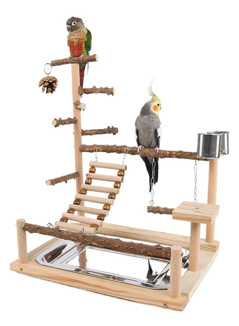 عام حامل لعب الببغاء، ساحة لعب الطيور، حامل ببغاء من الخشب الطبيعي مع كأس تغذية، حامل مجثم الطيور، صالة الألعاب الرياضية، ألعاب البادجي، مجثم الببغاء للكوكاتيل، طيور الحب، البادجي - Image 1