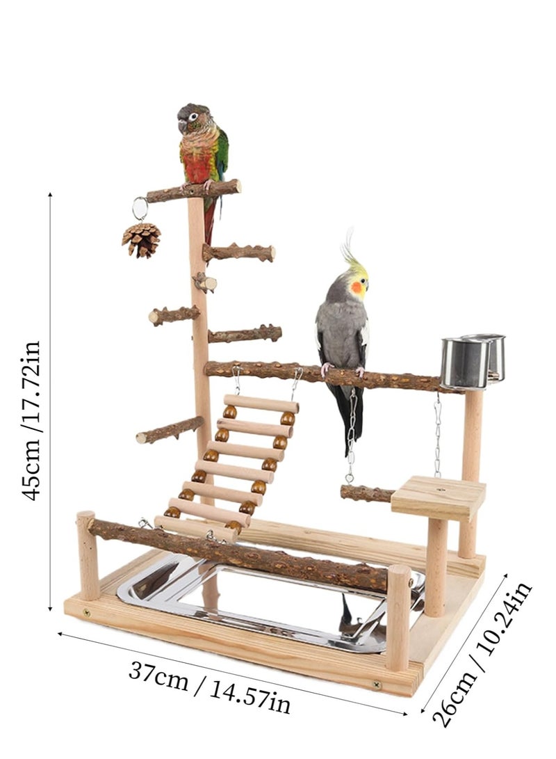 عام حامل لعب الببغاء، ساحة لعب الطيور، حامل ببغاء من الخشب الطبيعي مع كأس تغذية، حامل مجثم الطيور، صالة الألعاب الرياضية، ألعاب البادجي، مجثم الببغاء للكوكاتيل، طيور الحب، البادجي - Image 2