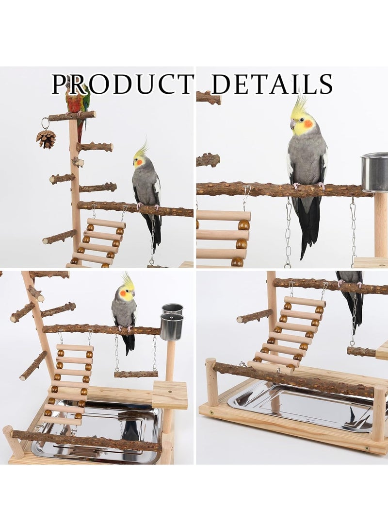 عام حامل لعب الببغاء، ساحة لعب الطيور، حامل ببغاء من الخشب الطبيعي مع كأس تغذية، حامل مجثم الطيور، صالة الألعاب الرياضية، ألعاب البادجي، مجثم الببغاء للكوكاتيل، طيور الحب، البادجي - Image 4