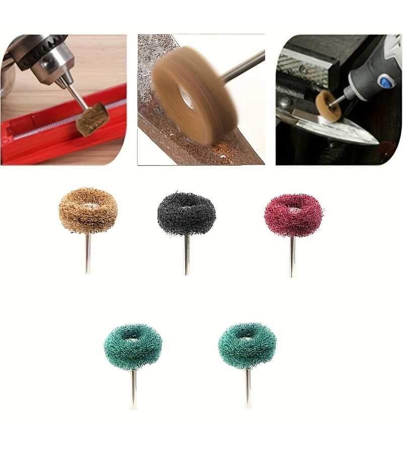 5Pcs Yellow Mini Drill Bit Nylon Abrasive Brush Set Grinding Polishing Wheel Rotary Tool Rust Removal - Image 1