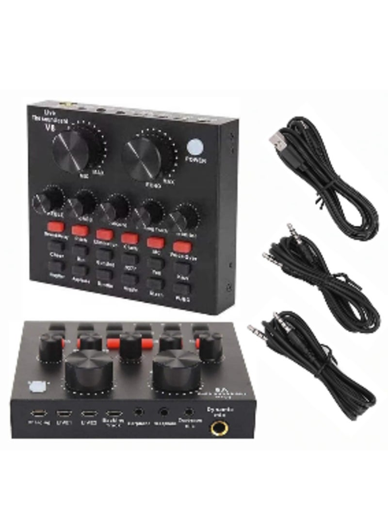 Generic BB-V8 Professional Live Sound Card with USB Audio Interface Intelligent Volume Adjustable Audio Mixer Sound Card for Recording Hosting Speech 