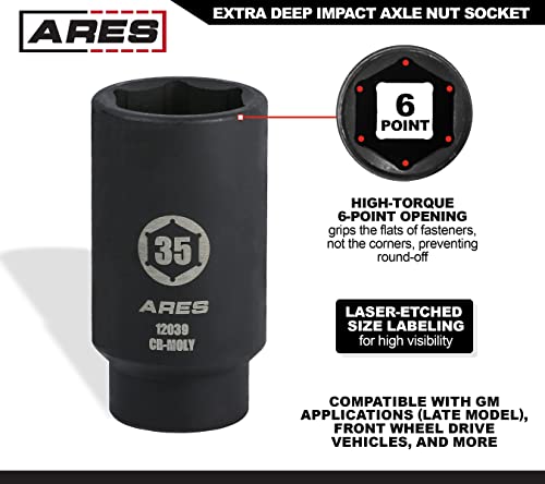 ARES 12039-35MM Axle Nut Socket - 6 Point Socket - Extra Deep 1/2-Inch Drive Impact Socket for Easy Removal of Axle Shaft Nuts - Image 3
