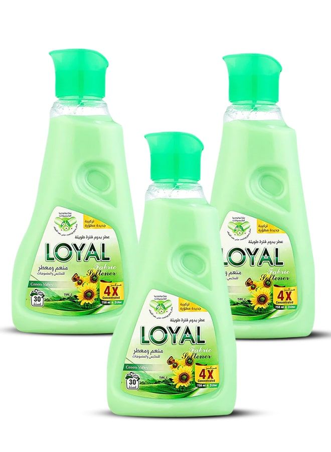 loyal Fabric Softener & Freshener Concentrated, Green Valley, 30 Washes 3x750ml - Image 1