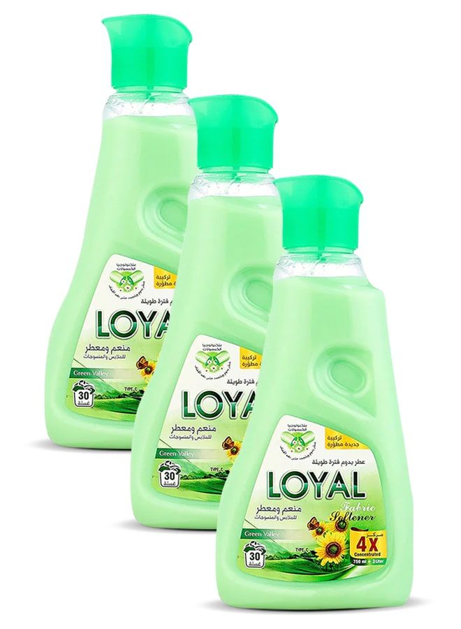 loyal Fabric Softener & Freshener Concentrated, Green Valley, 30 Washes 3x750ml - Image 2