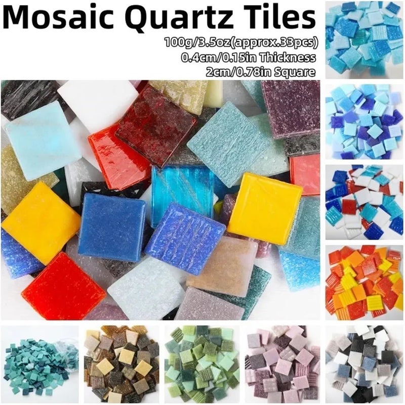 Mosaic Tiles 100g/3.5oz(Approx.35pcs) Mosaic Quartz Tiles 2cm/0.78in Square Tile 0.4cm/0.15in Thickness DIY Craft Materials Mixed Color Mix - Image 2