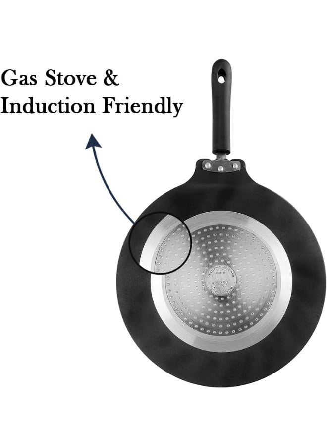 Vinod Hanos Non-Stick Flat Multi Tawa 30 cm Diameter, Hard Anodised Non-Stick Coating with Bakelite Riveted Handle - 5.25 mm Thickness, Black (Induction and Gas Stove Friendly) - Image 4