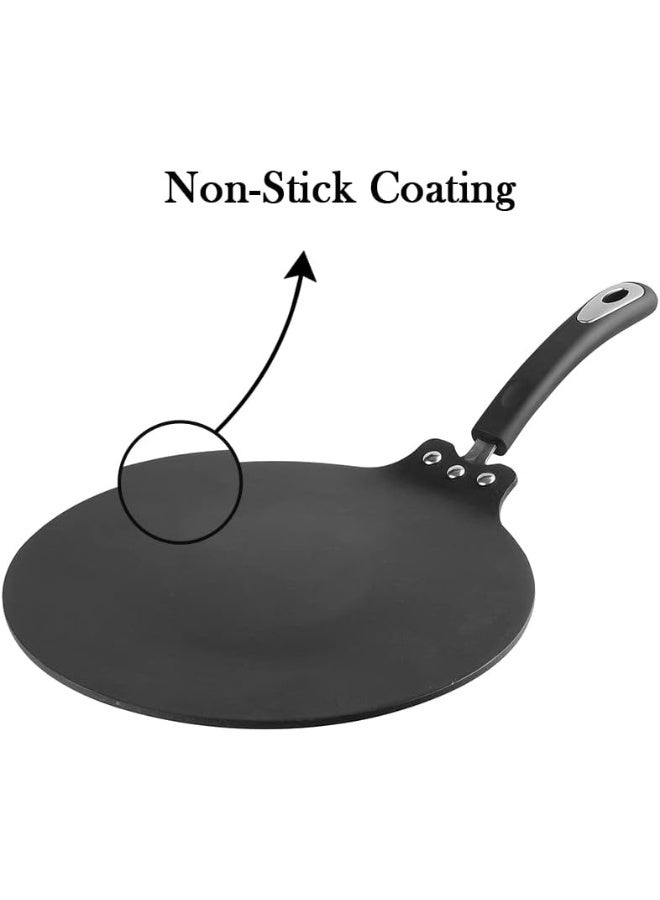 Vinod Hanos Non-Stick Flat Multi Tawa 30 cm Diameter, Hard Anodised Non-Stick Coating with Bakelite Riveted Handle - 5.25 mm Thickness, Black (Induction and Gas Stove Friendly) - Image 2