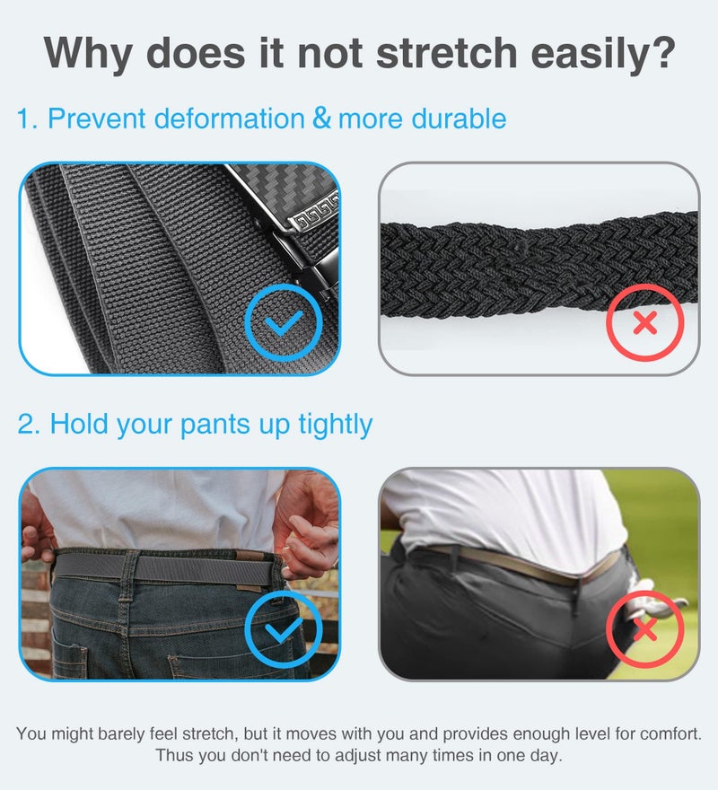 CHAOREN Mens Belt Stretchable - Grey Elastic Golf Nylon Web Adjustable Belt - for Casual Wear - Image 3
