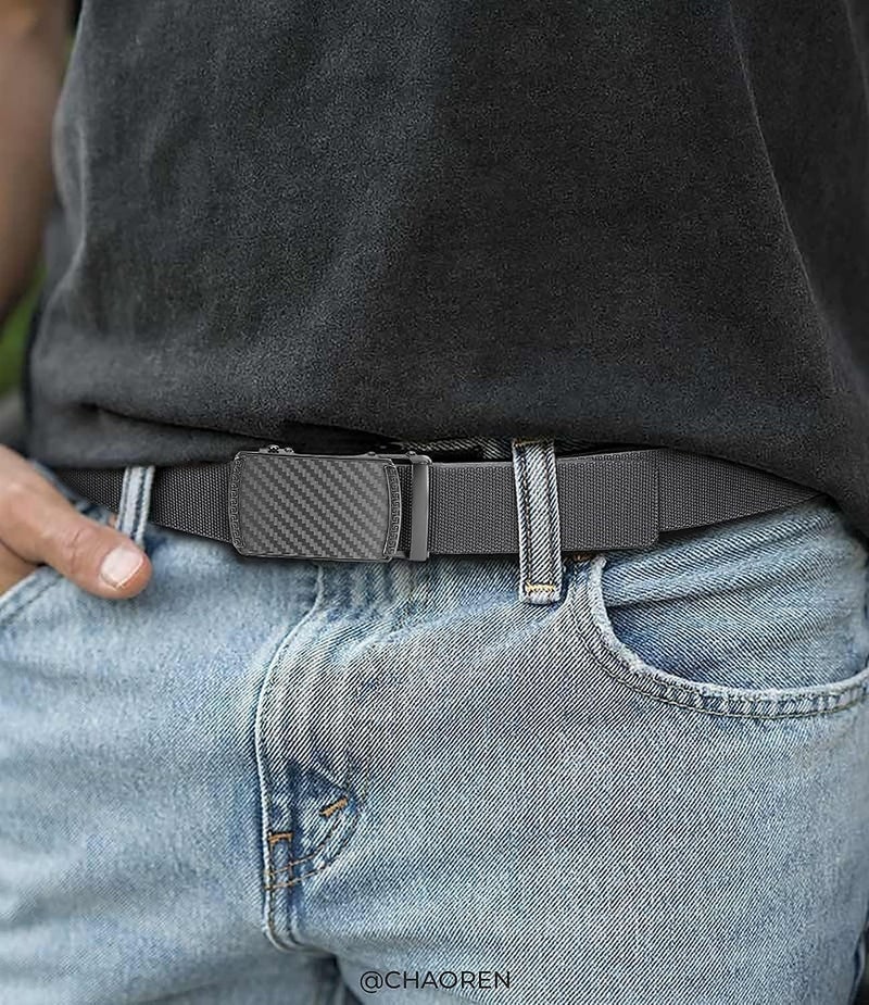CHAOREN Mens Belt Stretchable - Grey Elastic Golf Nylon Web Adjustable Belt - for Casual Wear - Image 2