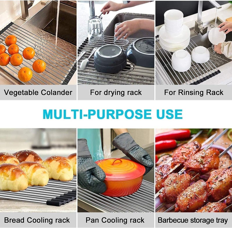 DONDA Stainless Steel Foldable Steel Drain Rack |Drain Rack for Kitchen Sink | Portable Dish Drainer Rack for Crockery, Utensils, Fruits, Vegetables, Etc. (Multicolor) (45 CM) - Image 5