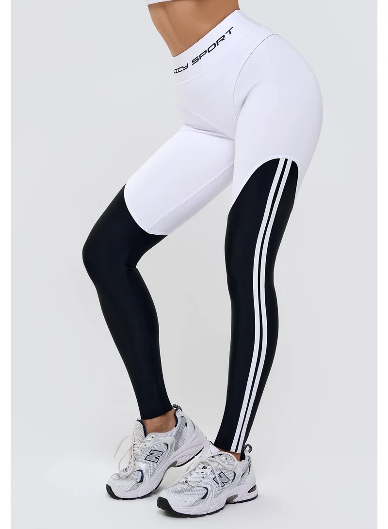 Bona Fide Premium High-Waisted Sculpting Leggings for Women - Tummy Control Gym Workout Yoga Pants - Squat-Proof Performance Activewear - White/Black Contrast