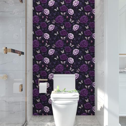 BOKEBEVE Dark Purple Floral Wallpaper Butterfly Contact Paper Renter Friendly Wallpaper for Backsplash Shelf Liner Cabinet Countertop Removable 17.5 x 118In - Image 4