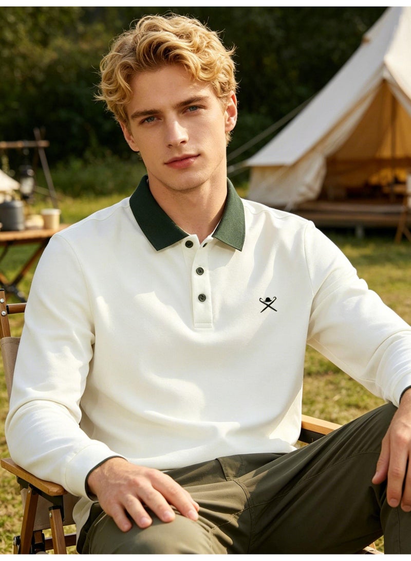 HACKETT LONDON Contrasting Lapel Long Sleeve Polo Shirt Men and Women Spring and Autumn Cotton Casual Bottom Shirt - Image 3