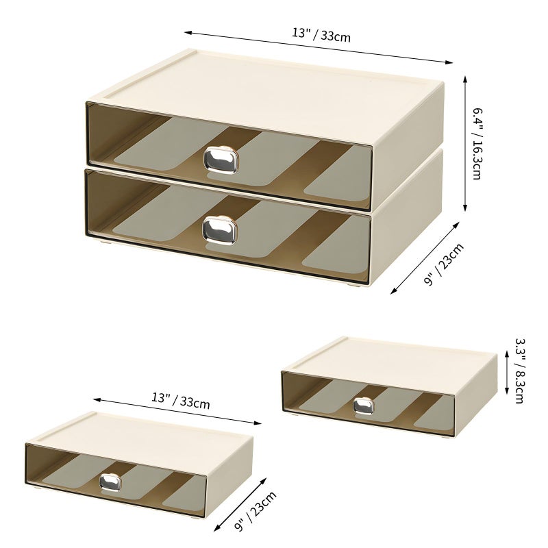 OSteed Spacious Desktop Storage Box, 2 Large Storage Drawers, Stackable Office Desk Drawer Organizer and Accessories, Printer Paper Organizer, Cream Plastic Drawers for Workspace - Image 3