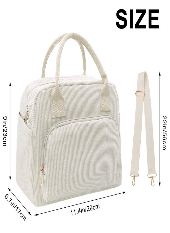 Beurlike Insulated Lunch Bag for Women Men Large Corduroy Cute Portable Leakproof Reusable Cooler Tote Lunch Bags for Work Picnic Beach(Beige) - Image 2