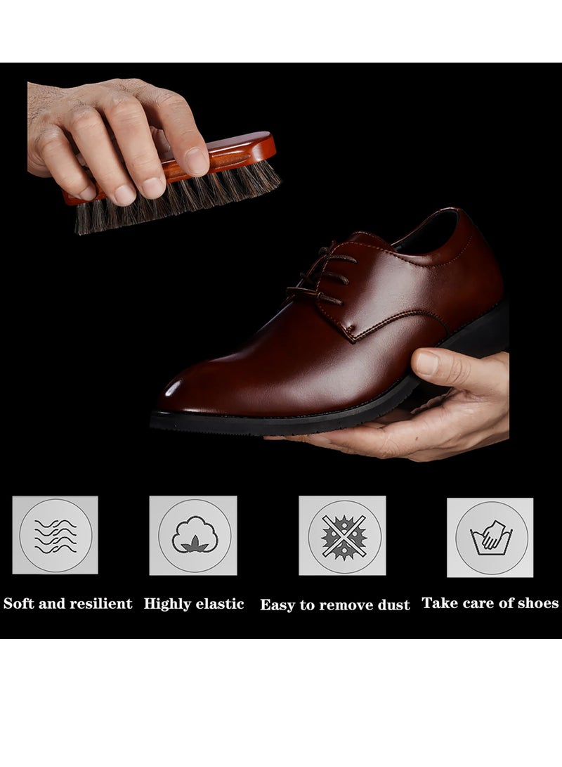 Excefore طقم تلميع الأحذية للسفر، طقم العناية بالأحذية الكامل مع ملمع أحذية أسود وأبيض، للاستخدام في المنزل والسفر، يشمل الفرش، والملمعات، والأقمشة، والبوق، وصندوق جلد، لعشاق الأحذية الجلدية - Image 2