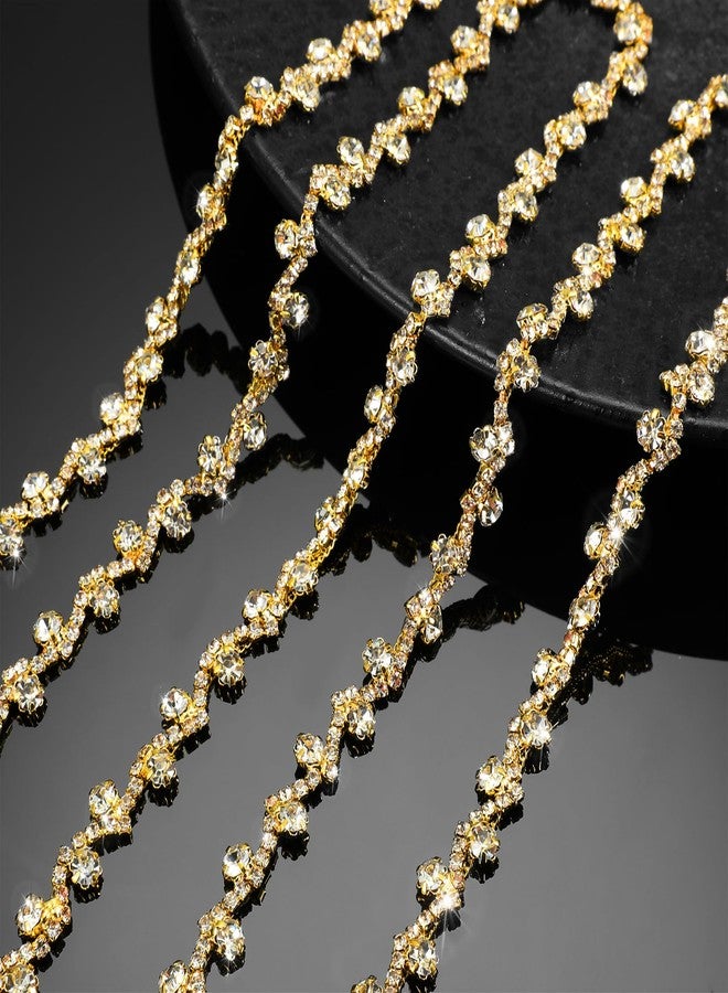 Kigeli Bling Rhinestone Trim Crystal Rhinestone Chain Applique Rhinestone Applique Sewing Embellishments for DIY Dress Clothing Wedding Crafts Bridal Jewelry, 0.39 Inch Wide (Gold, White,3 Yards) - Image 2