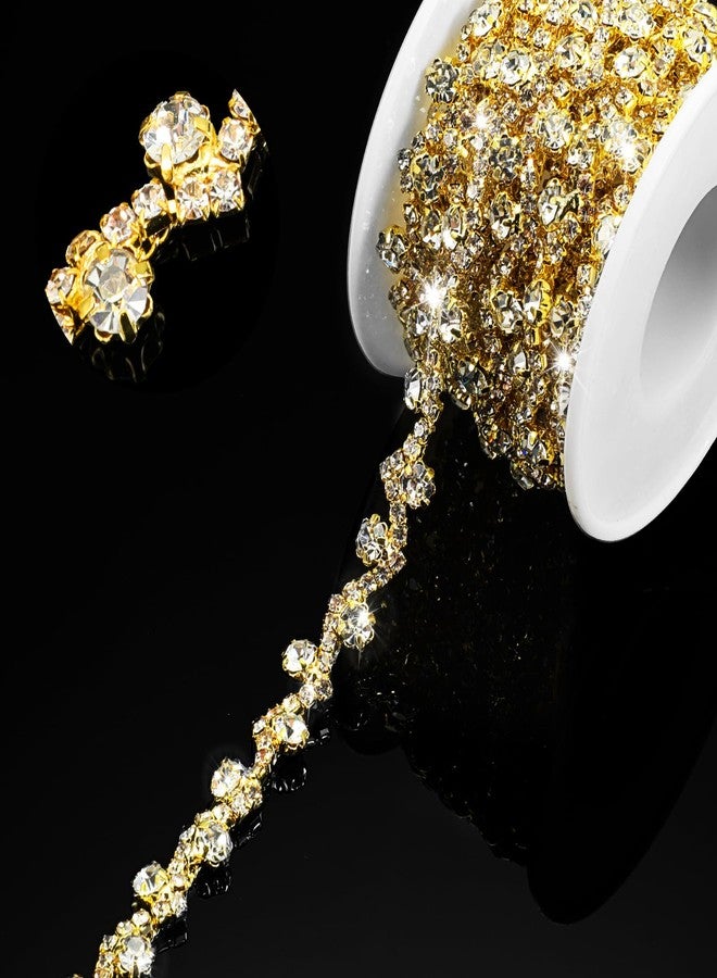 Kigeli Bling Rhinestone Trim Crystal Rhinestone Chain Applique Rhinestone Applique Sewing Embellishments for DIY Dress Clothing Wedding Crafts Bridal Jewelry, 0.39 Inch Wide (Gold, White,3 Yards) - Image 1