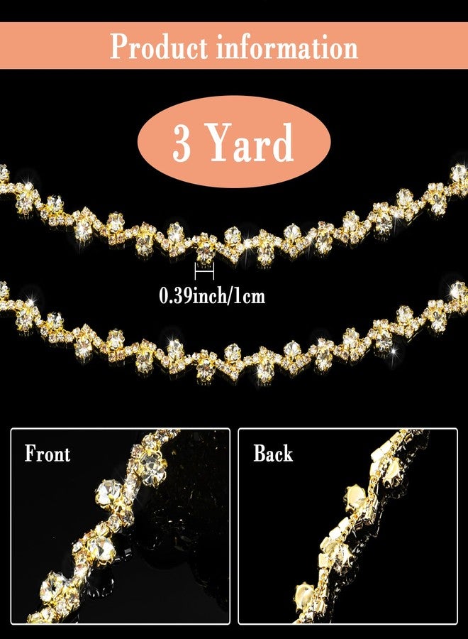 Kigeli Bling Rhinestone Trim Crystal Rhinestone Chain Applique Rhinestone Applique Sewing Embellishments for DIY Dress Clothing Wedding Crafts Bridal Jewelry, 0.39 Inch Wide (Gold, White,3 Yards) - Image 3