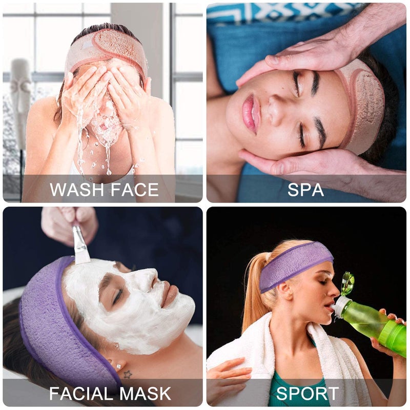 MF® Women Facial Spa Headband, Adjustable Elastic Headband, Non-Slip Stretchable Washable Makeup Hair Band For Bath Shower Towel Wrap Head Bands Makeup Headband (Multicolor,Pack Of 2). - Image 3
