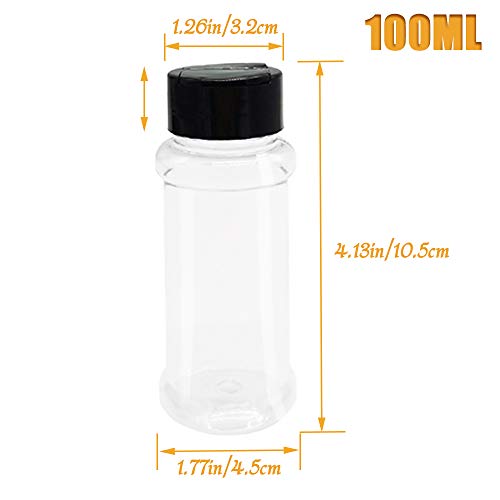 OJYUDD 16 Pack 3.4oz/100ml Plastic Spice Bottles Set,Empty Seasoning Containers with Black Cap,Clear Reusable Containers Jars for Spice,Herbs,Powders,Glitters - Image 2