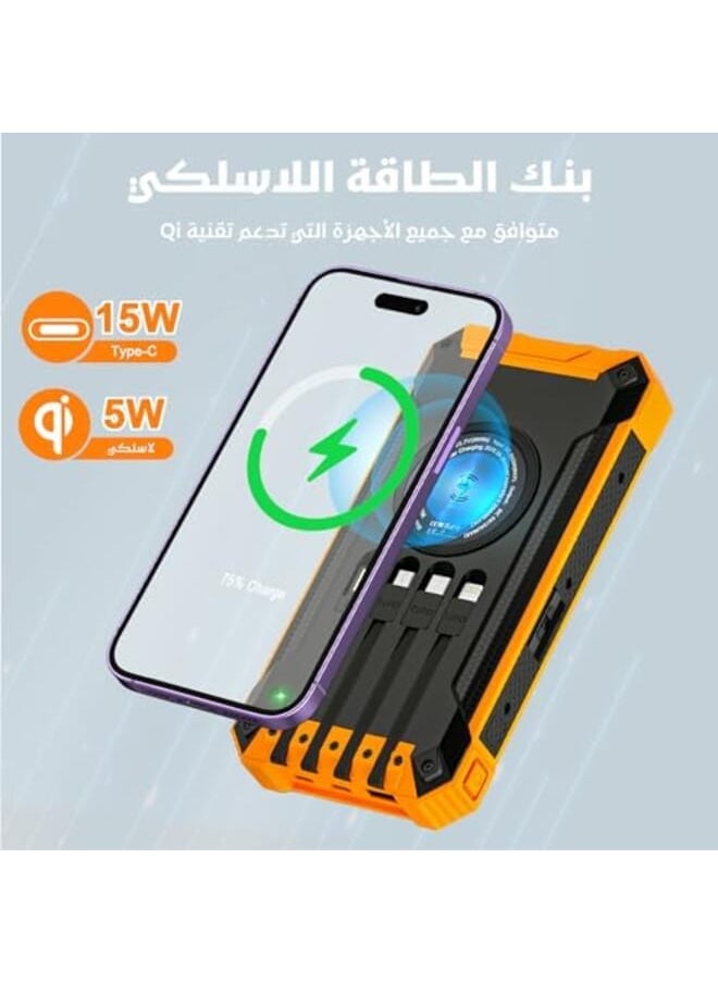 Generic - Solar Power Bank 26800Mah With 4 Cables Wireless Solar Charger 6 Outputs 3 Inputs Portable Power Bank Fast Charging Usb C 15W Built In Camping Flashlight Carabiner For Outdoors Orange - Image 1