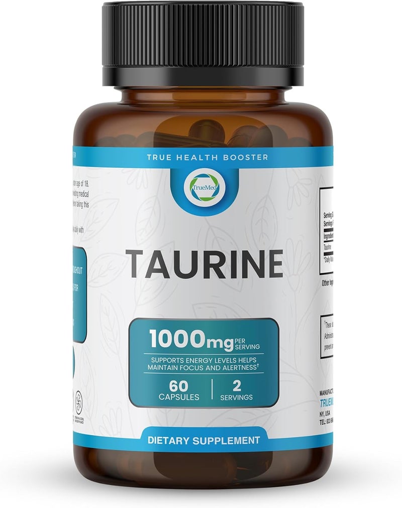TRUEMED Taurine 1000mg with Magnesium Glycinate  Alpha Lipoic Acid  Supports Natural Energy Focus  Wellness  CaffeineFree NonStimulant Antioxidant Support  60 Capsules Made in USA - Image 1