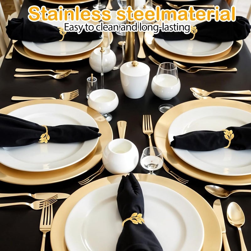 BharatBazaar 6Pcs Napkin Rings, Gold Leaf Design Napkin Rings, Elegant Table Decor for Formal Dining, Wedding, Holiday Dinners, and Special Occasions - Image 4