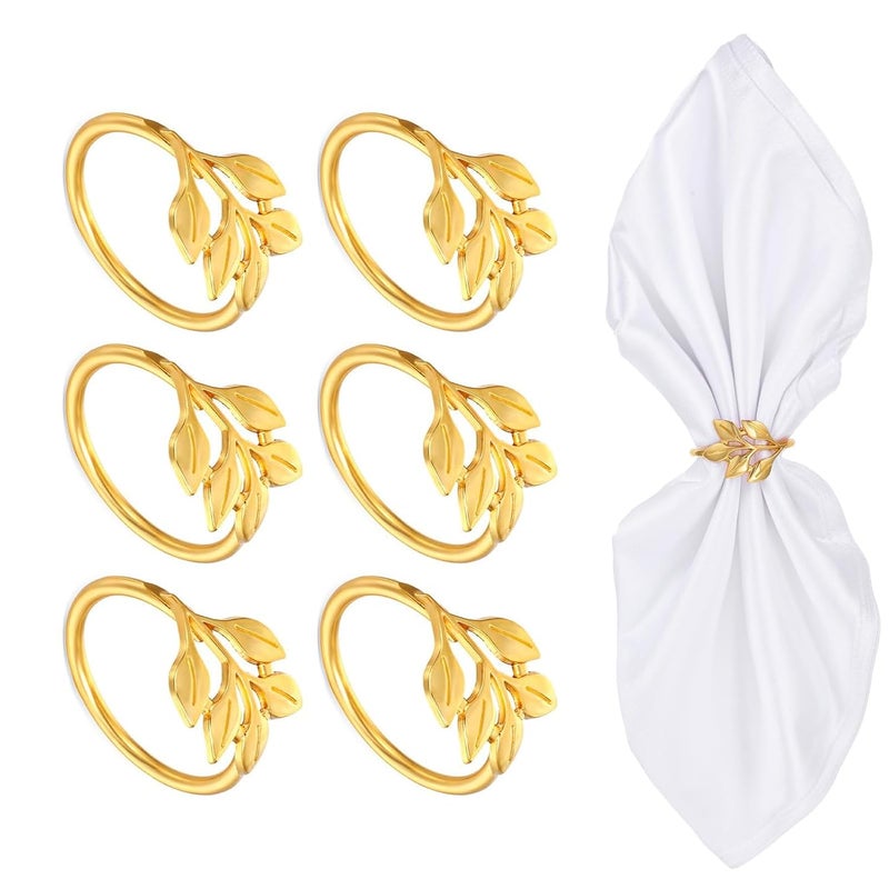 BharatBazaar 6Pcs Napkin Rings, Gold Leaf Design Napkin Rings, Elegant Table Decor for Formal Dining, Wedding, Holiday Dinners, and Special Occasions - Image 1
